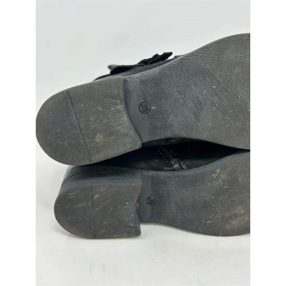 Miz Mooz Shane Womens Ankle Moto Bootie Black Side Zip Buckle Straps Size 39